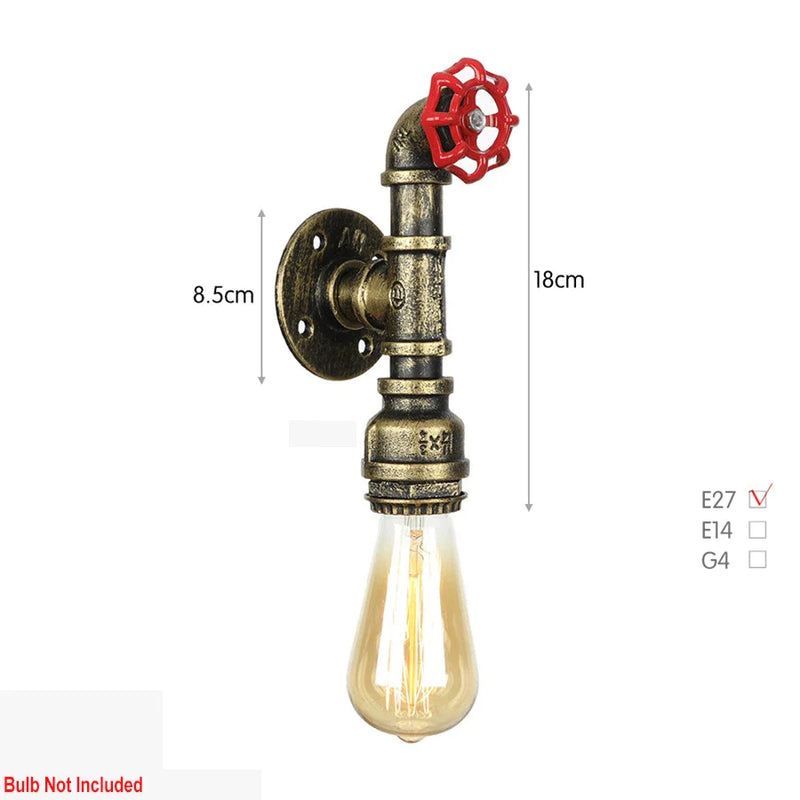 Afralia™ Retro Iron Bronze Water pipe Wall Light E27 Indoor Restaurant Bedroom Lighting