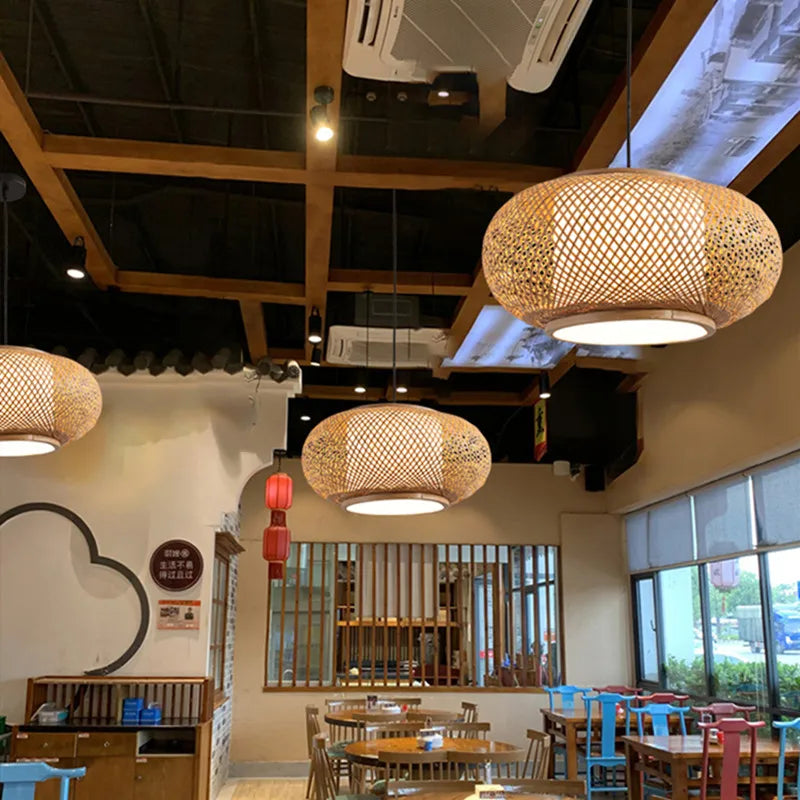 Afralia™ Japanese Bamboo Pendant Light for Kitchen and Hotel Decor