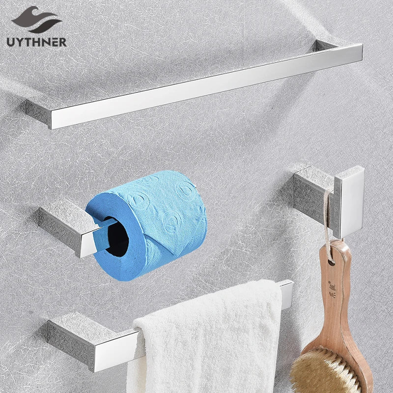 Afralia™ Chrome Bathroom Accessories Set: Robe Hook, Towel Rail, Rack, Shelf, Tissue Holder.