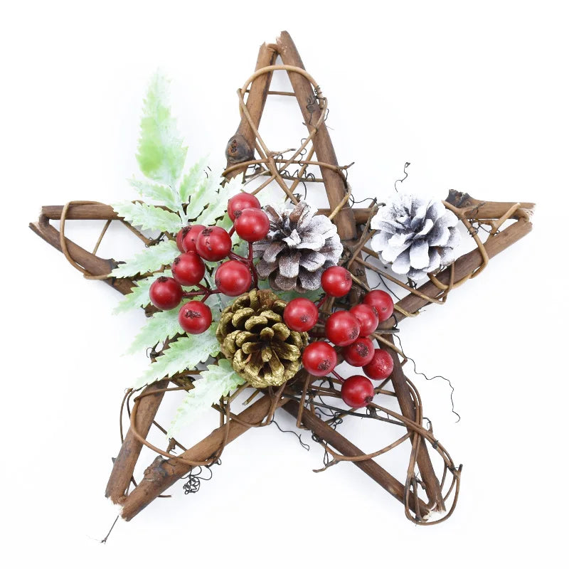 Afralia™ Rattan Star Frame Wreath Christmas Home Decor Artificial Flowers Wedding Handmade