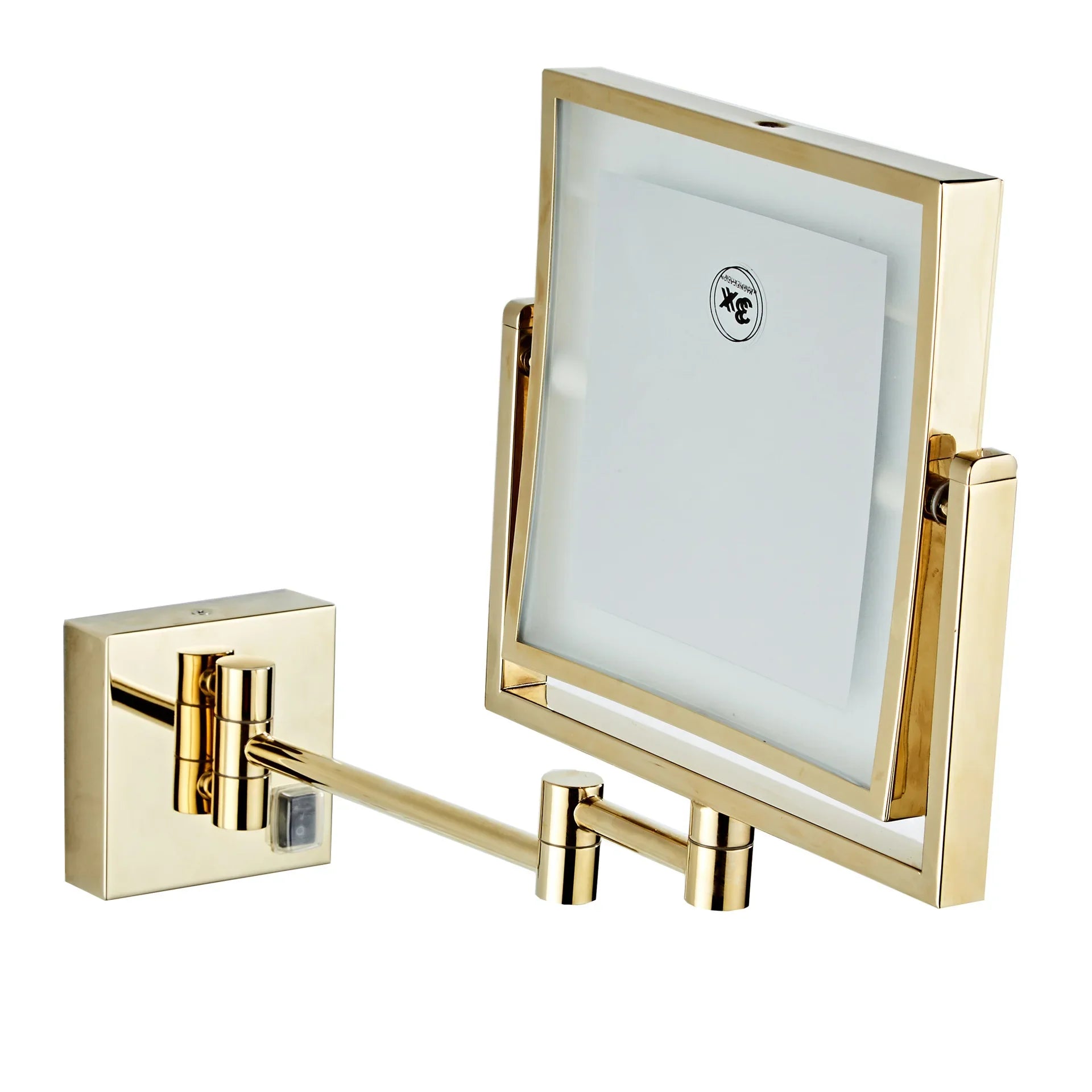 Afralia™ Gold LED Wall Mounted Makeup Mirror 3X/1X Folding Square Cosmetic Mirror