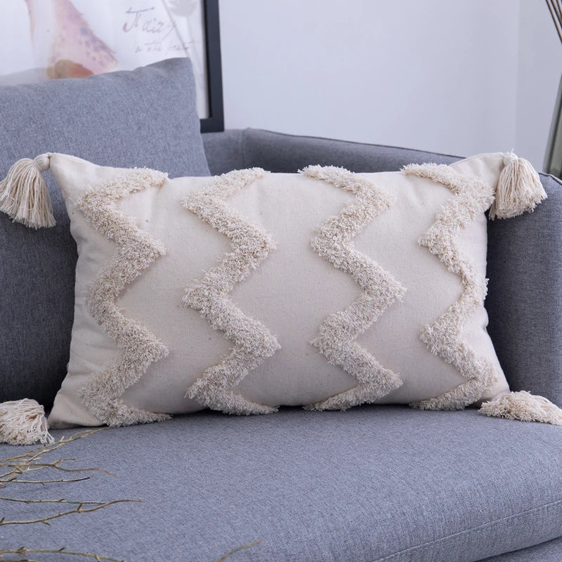 Afralia™ Beige Tassels Cushion Cover, Handmade Square Home Decoration for Living Room