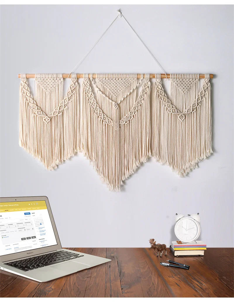 Afralia™ Large Hand-Woven Macrame Wall Hanging Tapestry with Wooden Stick & Tassels