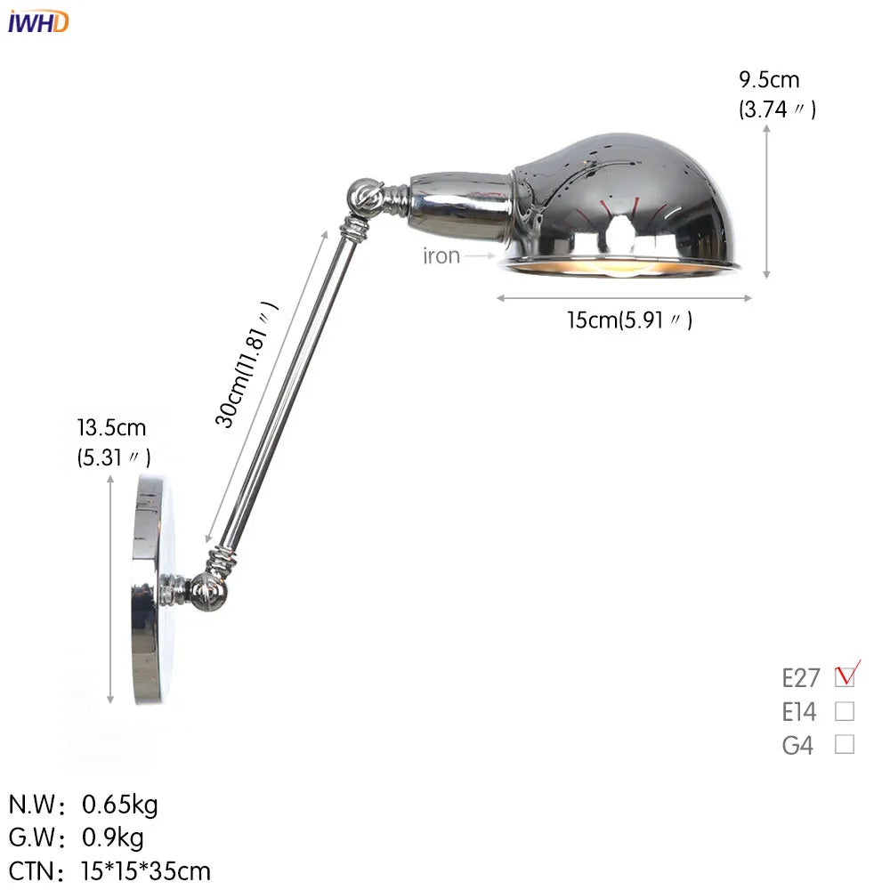 Afralia™ Long Arm Black Wall Light Retro Industrial Vintage LED Wall Lamp