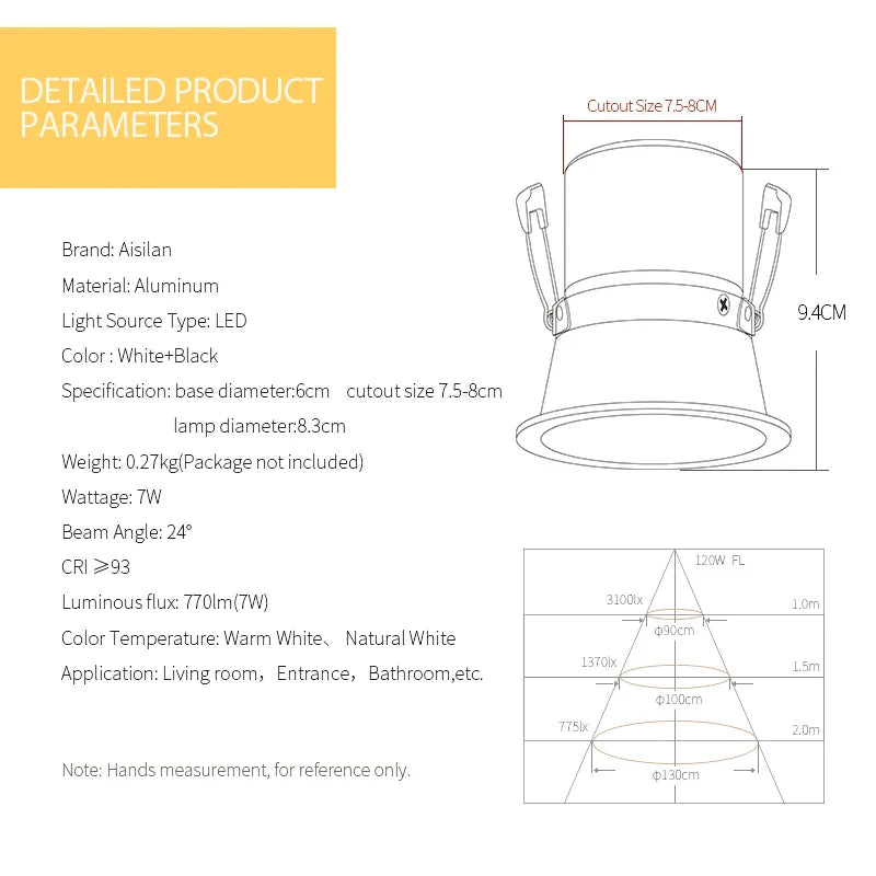 Afralia™ 7W LED Recessed Downlight, Dimmable, CRI97, Angle Adjustable Spot Light