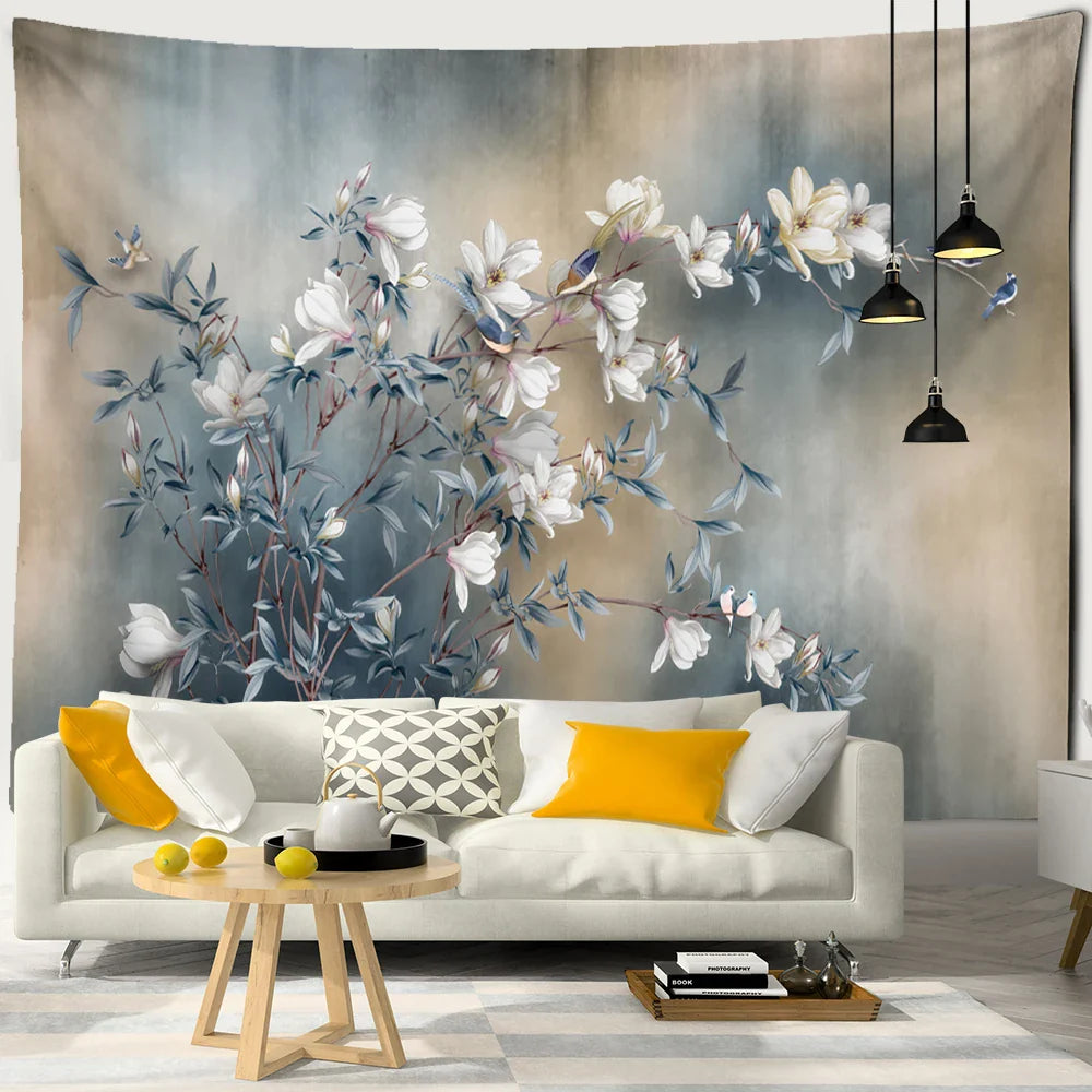Afralia™ Magnolia Flower Tapestry: Bohemian Hippie Art Wall Hanging for Bedroom & Living Room
