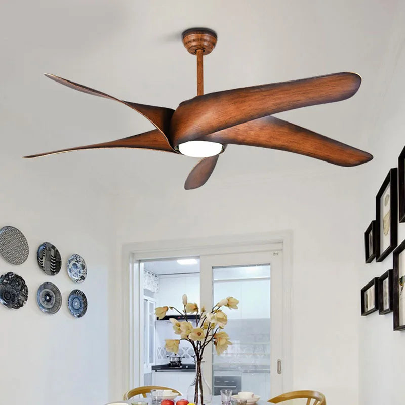 Afralia™ Brown Vintage Ceiling Fan With Lights Remote Control LED Light