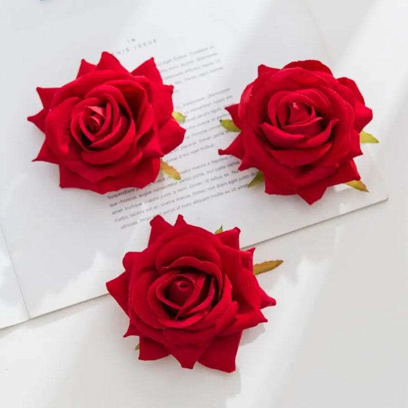 Afralia™ Silk Red Roses Artificial Flowers Home Decor DIY Gift Bouquet