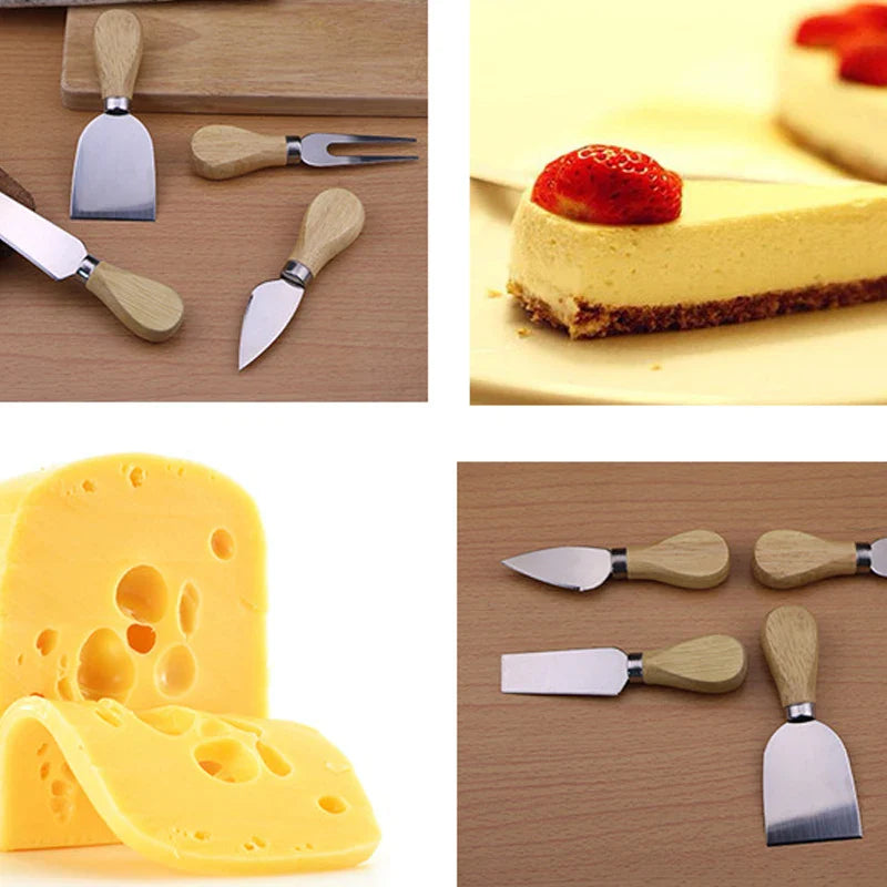 Afralia™ Stainless Steel Cheese Knives Set with Wood Handle - Cheese Cutting Tools