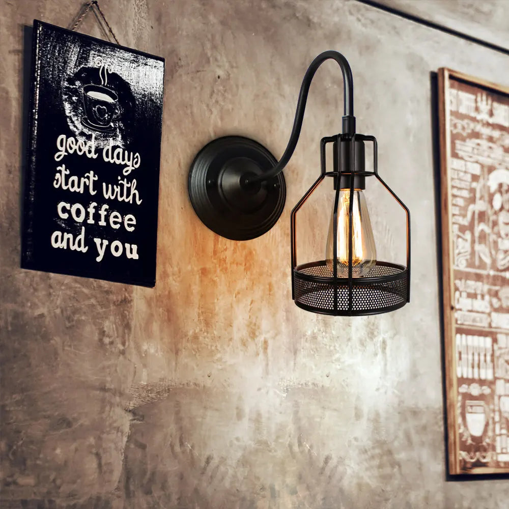 Afralia™ Iron Cage Guard Wall Sconce Vintage LED Light for Indoor Lighting