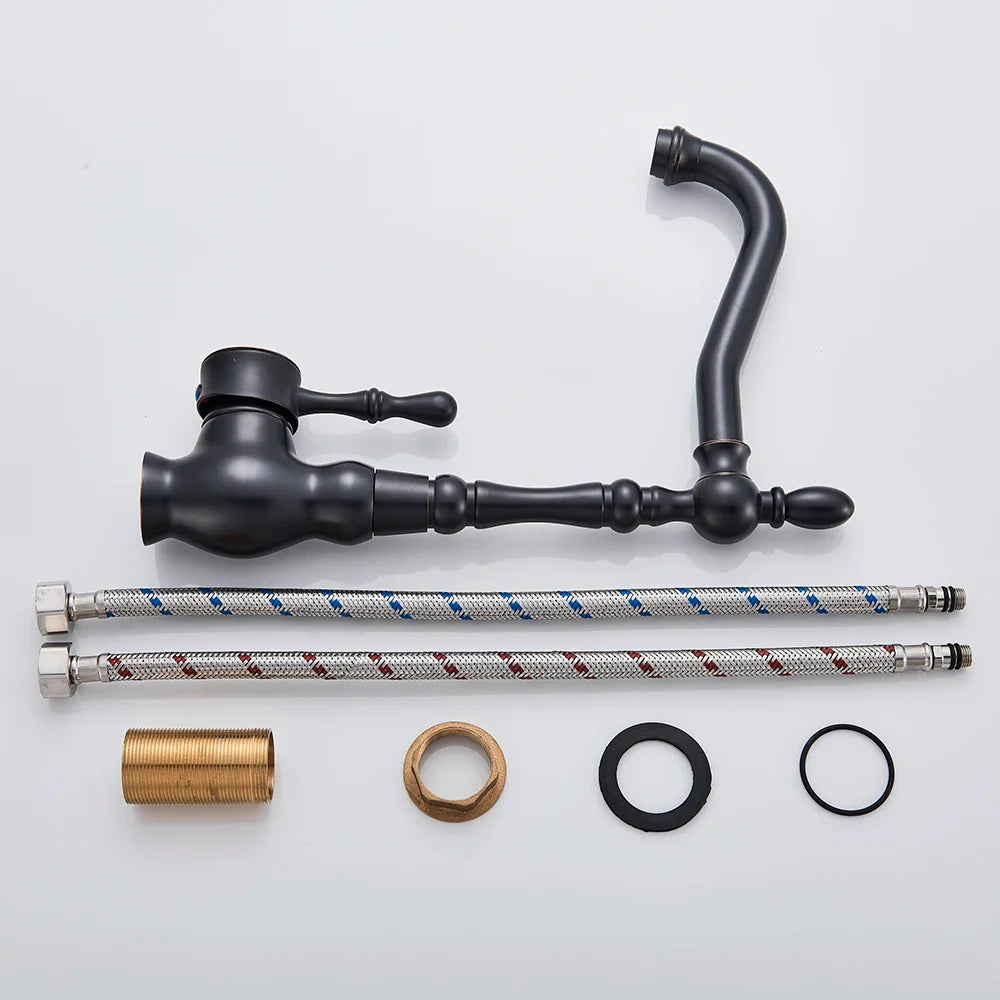 Afralia™ Retro Brass Single Handle Kitchen Faucet, Black Bronze Deck Mounted Mixer Tap