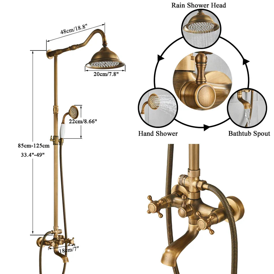 Afralia™ Brass Shower Set with 8" Rainfall Head and Hand Sprayer