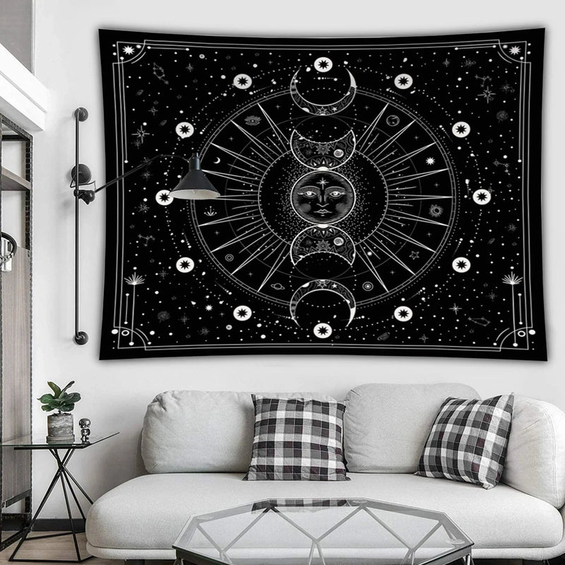 Afralia™ Moon Phase Tapestry: Stars Space Psychedelic Black & White Wall Hangings