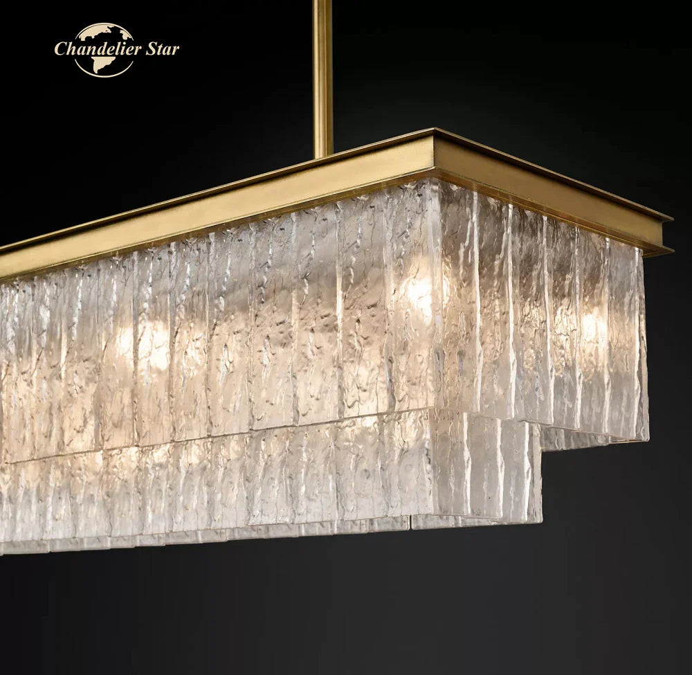 Afralia™ LED Glace Rectangular Chandelier Light for Dining Kitchen Living Room