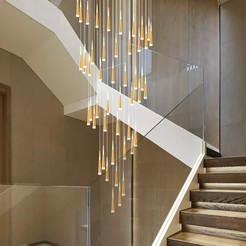 Afralia™ LED Spiral Chandelier Black Chrome Gold Pendant Light Modern Stairwell Lighting