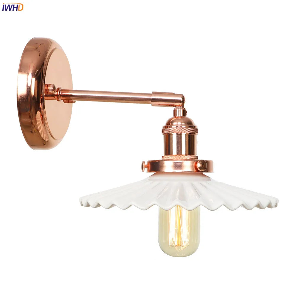 Afralia™ White Ceramic LED Wall Sconce Switch Rose Gold Bedroom Stair Mirror Light