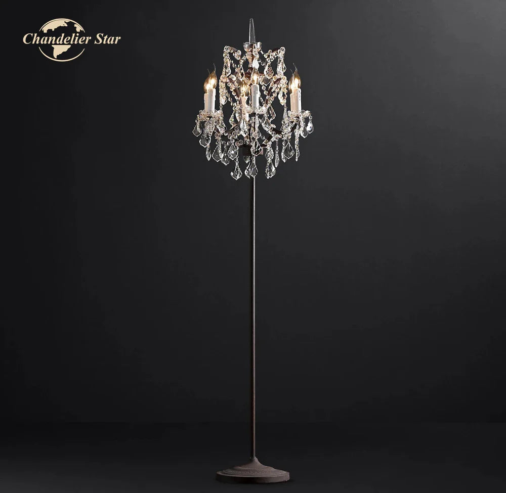 Afralia™ LED Rococo Crystal Iron Floor Lamp Chandelier, Modern Standing Candle Light