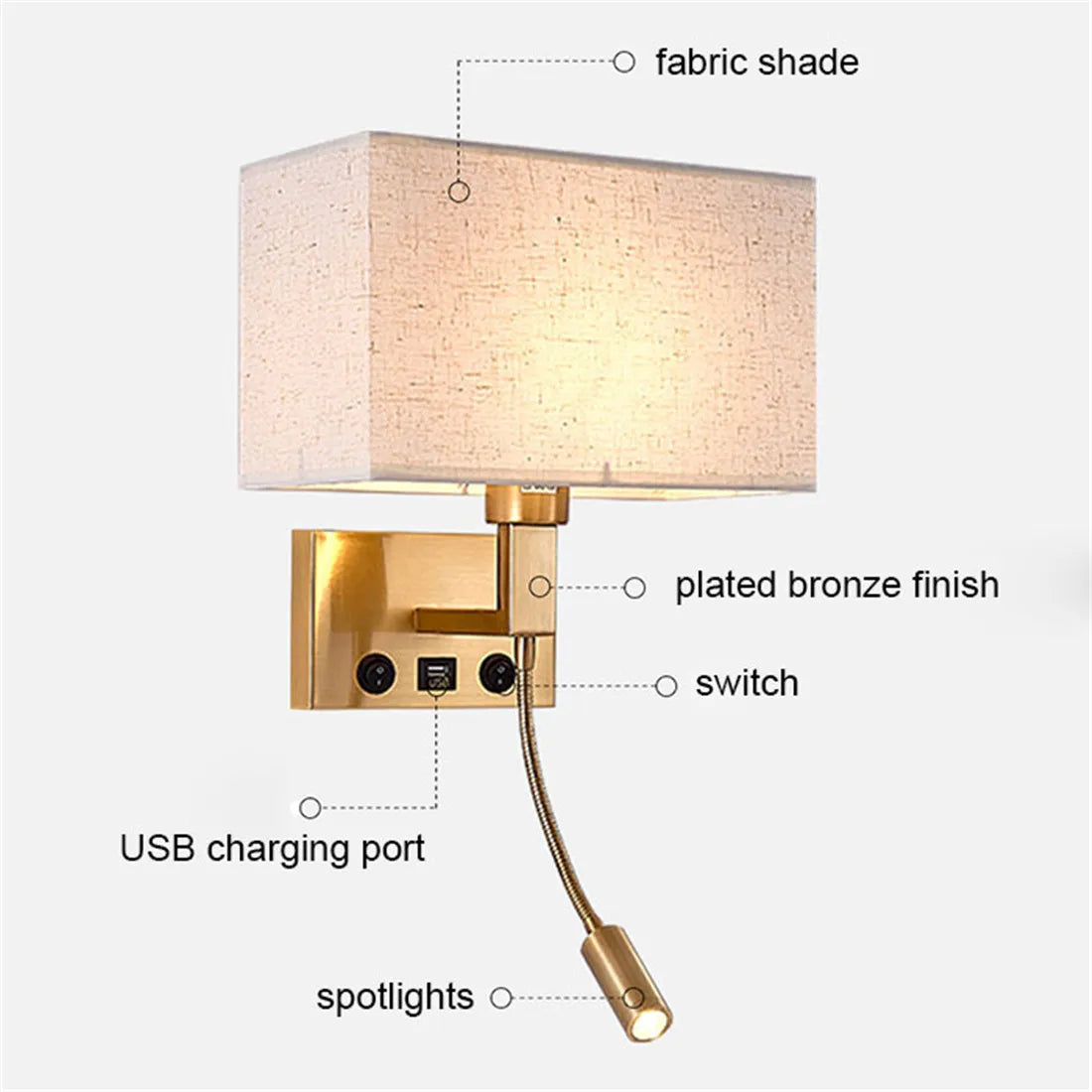 Afralia™ Swing Arm Bedside Wall Lamp Bronze Finish - Vintage LED Reading Light