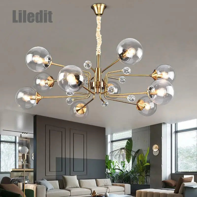 Afralia™ Modern Glass Ball LED Chandelier | Luxury Indoor Hanging Lamps for Living Room