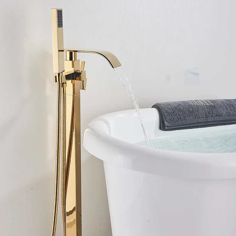Afralia™ Gold Freestanding Bathtub Faucet with Handshower