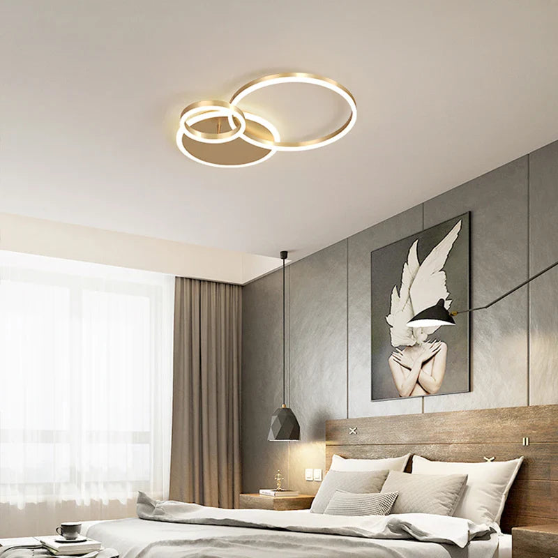Afralia™ Modern LED Chandelier Lightings Gold Black Dimmable Indoor Lamps