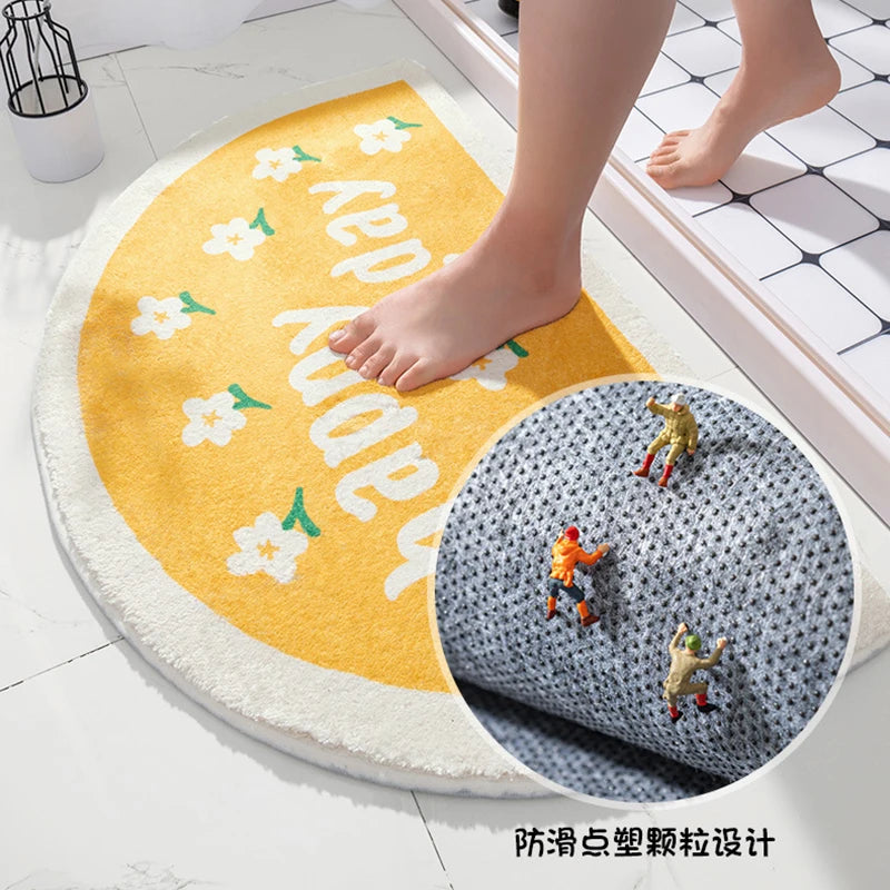 LUNABIRD Text Flowers Soft Floor Mat - Small Fresh Design