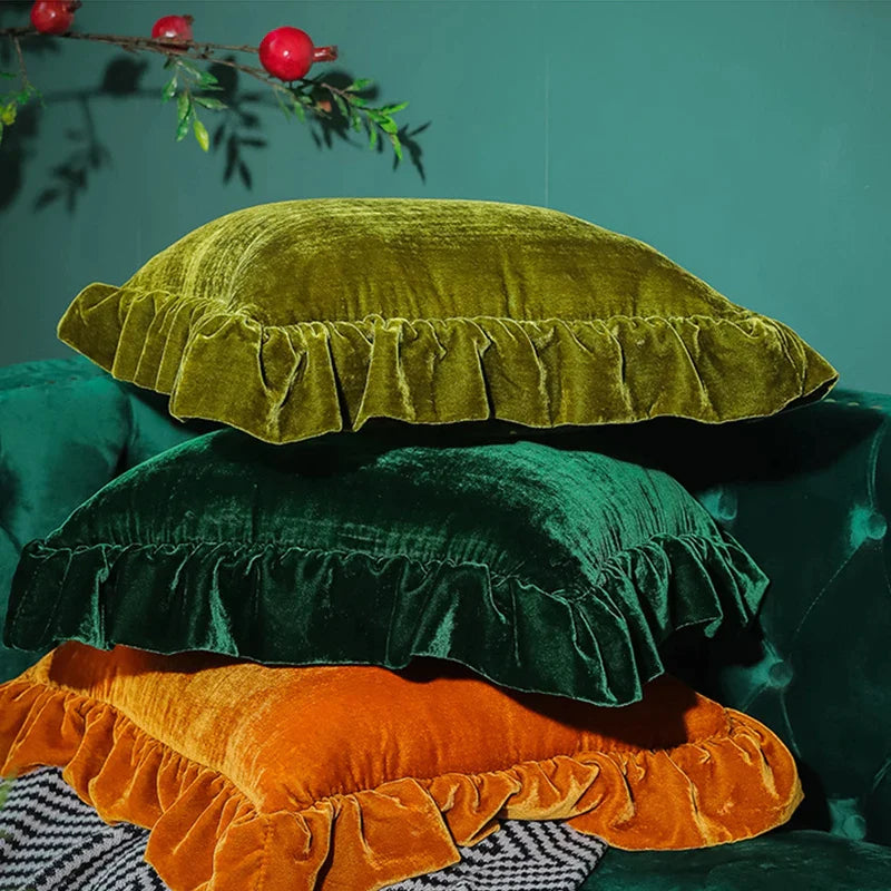 Afralia™ Ruffles Cushion Cover Emerald Green Throw Pillowcase for Sofa Couch Bedroom