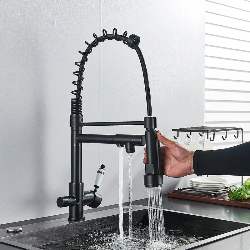 Afralia™ Kitchen Water Filter Faucet: Three Spout Mixer, 360° Rotation, Pure Water Purification