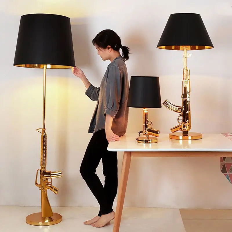 Afralia™ Sleek Ak47 Gun Lounge Bedroom Lamp: Silvery Gold LED Floor Lamps, Kids' Room Decor