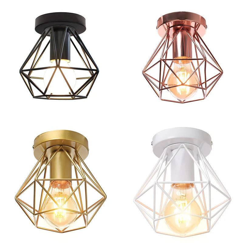 Afralia™ Iron Frame Cage Ceiling Light Fixture Modern Retro Cafe Loft Aisle Lampshade