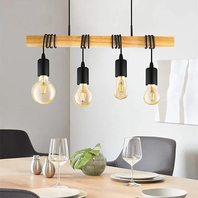 Afralia™ Nordic Wood Chandelier Light Fixture. Adjustable DIY Headlight for Dining Room, Bar, Minimalist Design.