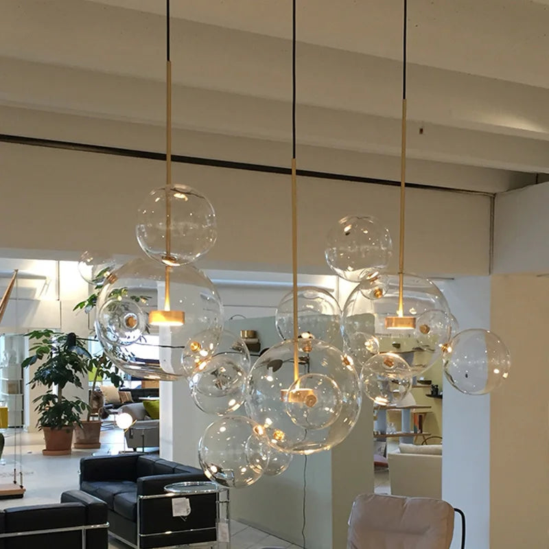 Afralia™ Bubble Ball Pendant Light: Golden Iron Glass Lamp for Kitchen Island, LED Fixtures