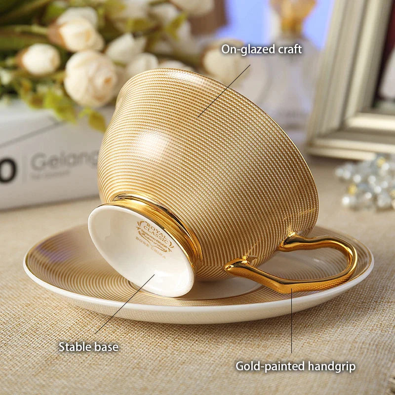 Afralia™ Porcelain Coffee Cup Saucer Spoon Set | Luxury Tea Mug 200ml Bone China