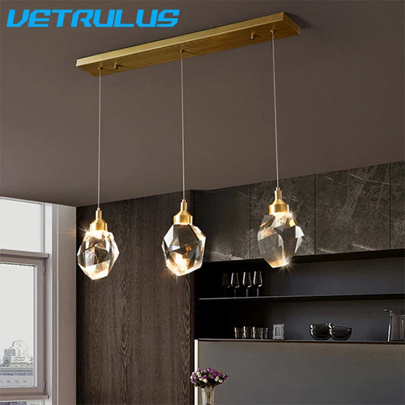 Afralia™ Diamond Crystal LED Chandelier, Brass Ceiling Pendant Light for Dining Room