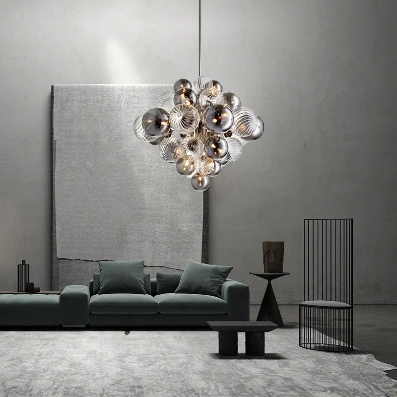 Afralia™ Glass Globe LED Chandelier Pendant Light for Nordic Luxury Living Room