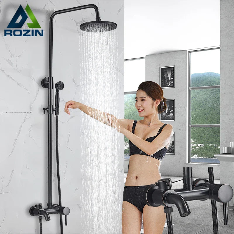 Afralia™ Luxury Brass Bath Shower Mixer Set with Rainfall Head and Handshower