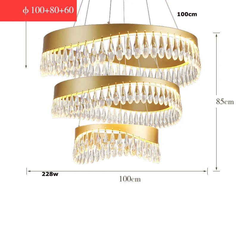 Afralia™ Golden Crystal Stainless Steel Chandelier for Dining Room