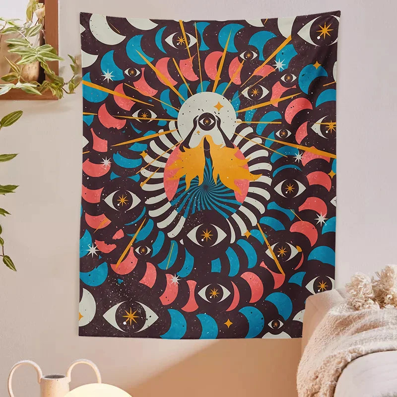 Moon Phase Girl Tapestry Boho Wall Hanging by Afralia™ - Psychedelic Room Decor & Wall Art