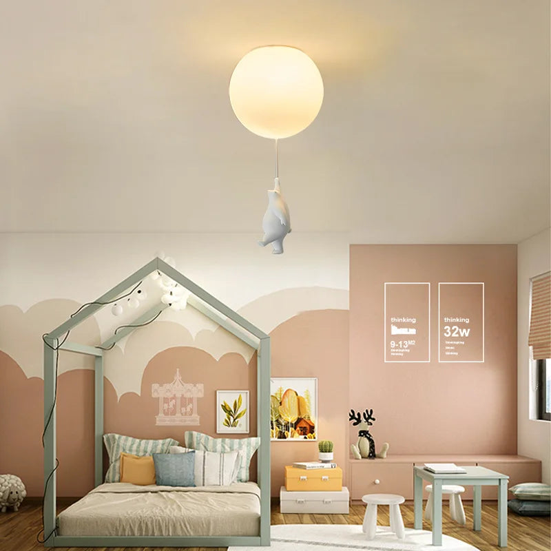 Afralia™ Cartoon Bear Ceiling Light for Kids' Rooms, LED Fixture Bedroom Decor