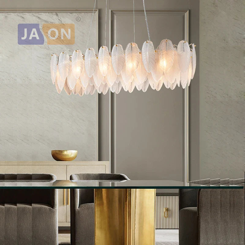 Afralia™ Silver Gold LED Feather Chandelier - Art Deco Round Pendant Light