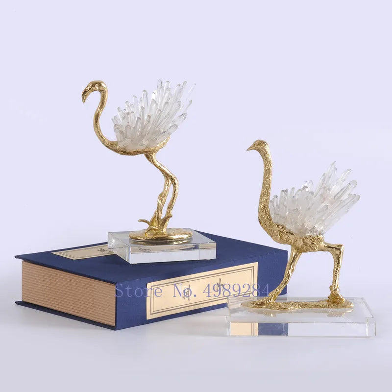 Afralia™ Golden Crane Copper Crystal Handmade Home Decor Craft
