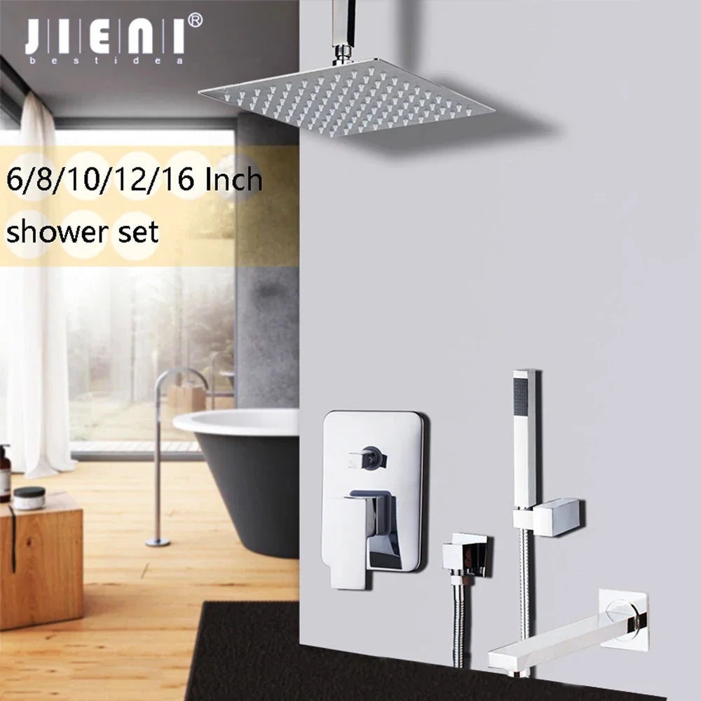 Afralia™ 8/16 Inch Chrome Shower Set with Rainfall Head, Ceiling Mount Mixer, Brass Faucet