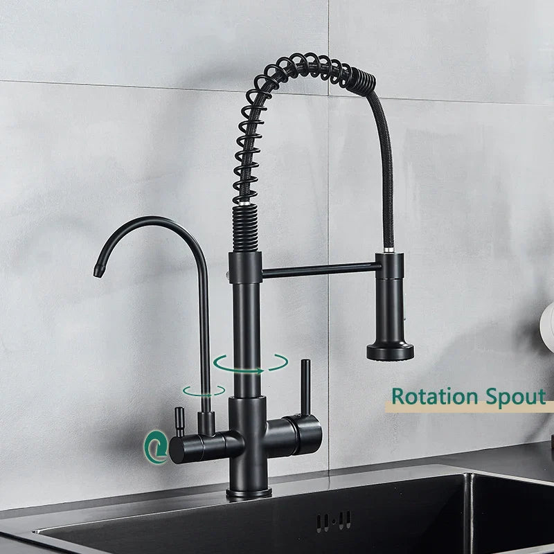 Afralia™ Swivel Filter Kitchen Faucet with Pull Down Nozzle and Hot/Cold Water Mixer