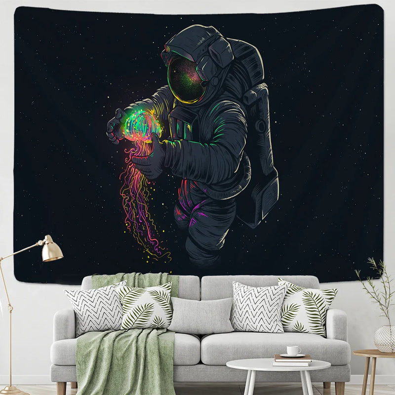 Afralia™ Jellyfish Interstellar Sky Tapestry Wall Hanging: Astronaut Design for Boho Dorm Decor