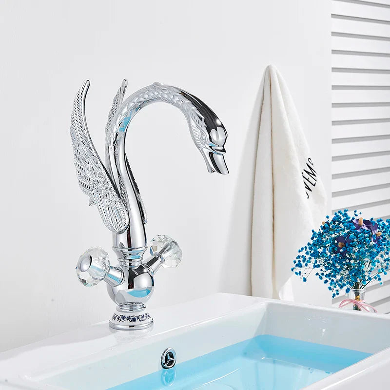 Afralia™ Golden Swan Crystal Handle Basin Faucet - Deck Mount Luxury Bathroom Mixer