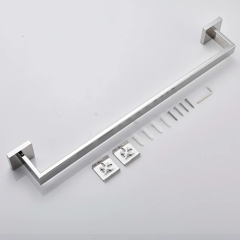 Afralia™ Chrome Bathroom Hardware Set: Robe Hook, Towel Rail, Bar Shelf, Toothbrush Holder, Accessories