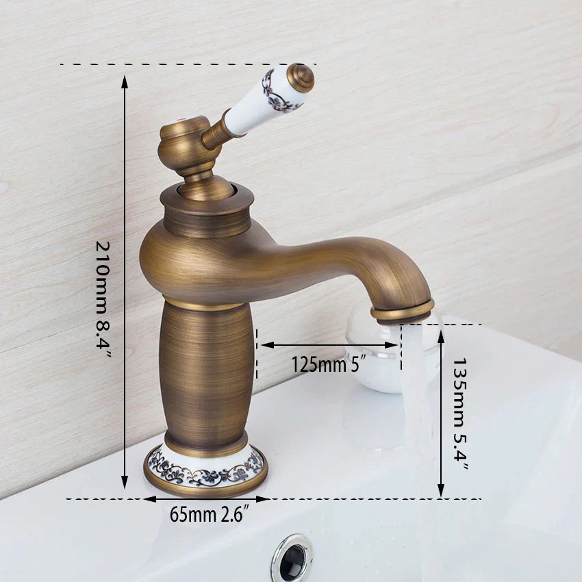 Afralia™ Antique Brass Bathroom Basin Faucet Deck Mounted Retro Mixer Vanity Taps