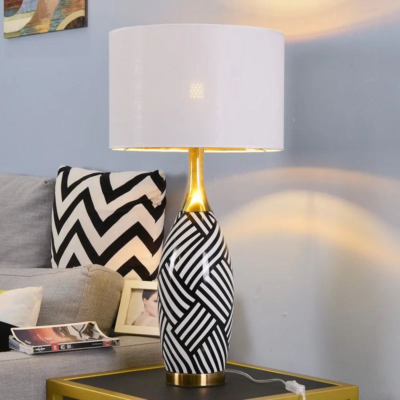 Afralia™ Zebra Stripes Ceramic Table Lamps - Stylish Lighting for Home Decor - E27 Bulb