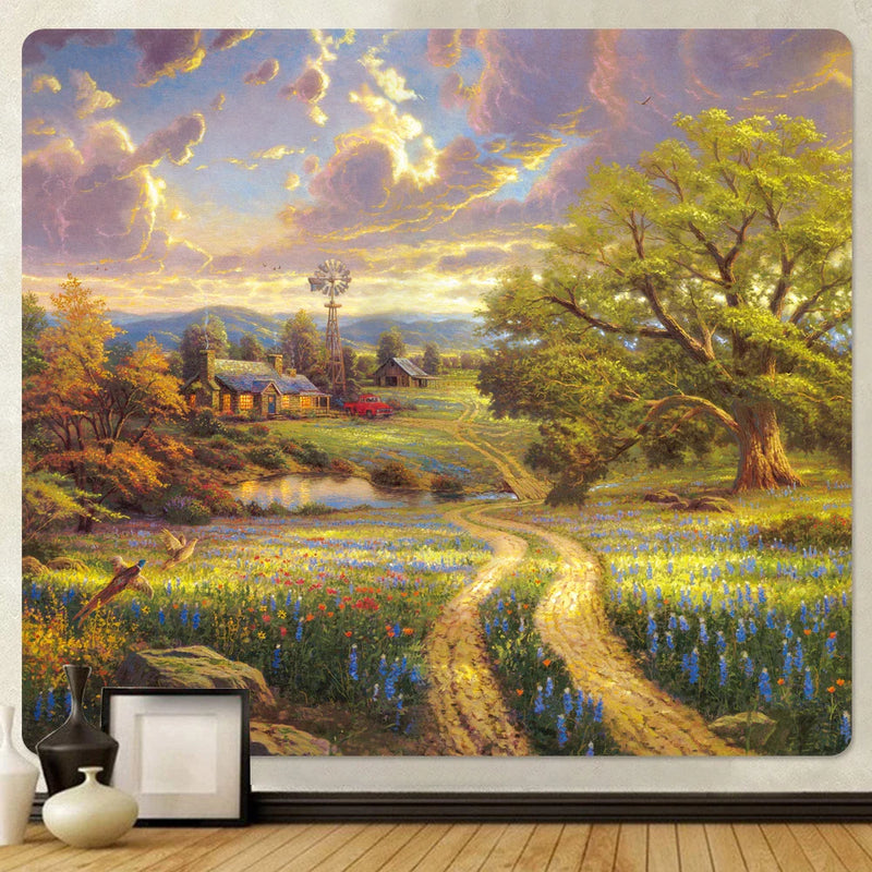 Afralia™ Forest Fairy Tale Cottage Home Decoration Art Tapestry Hippie Wall Hanging