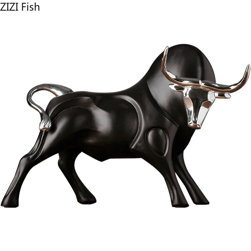 Afralia™ Bull Sculpture Resin Animal Statue Home Decor Craft Figurine